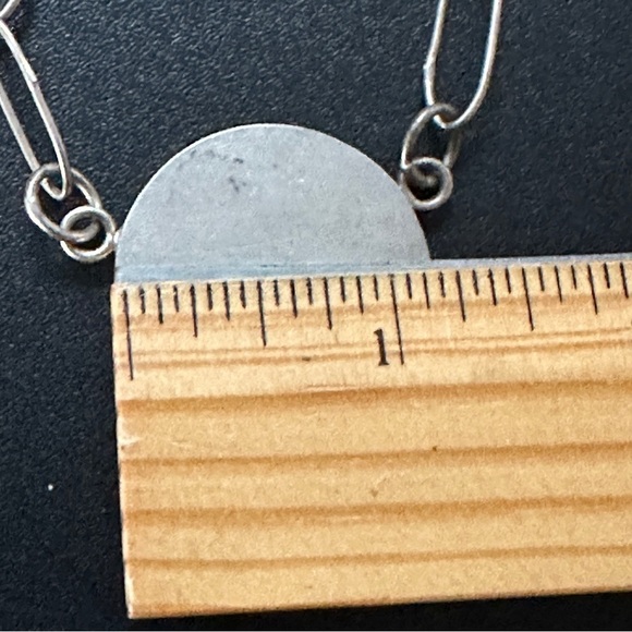 Handmade & Signed Sterling Silver Large Green & White Circle Necklace Vintage - Picture 14 of 14